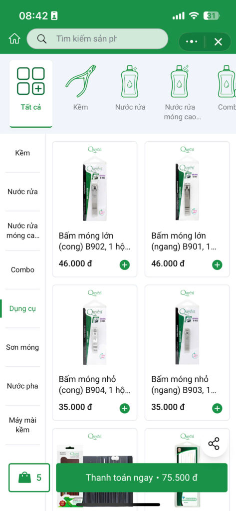 Khám phá giao diện Zalo Mini App - Danh mục sản phẩm