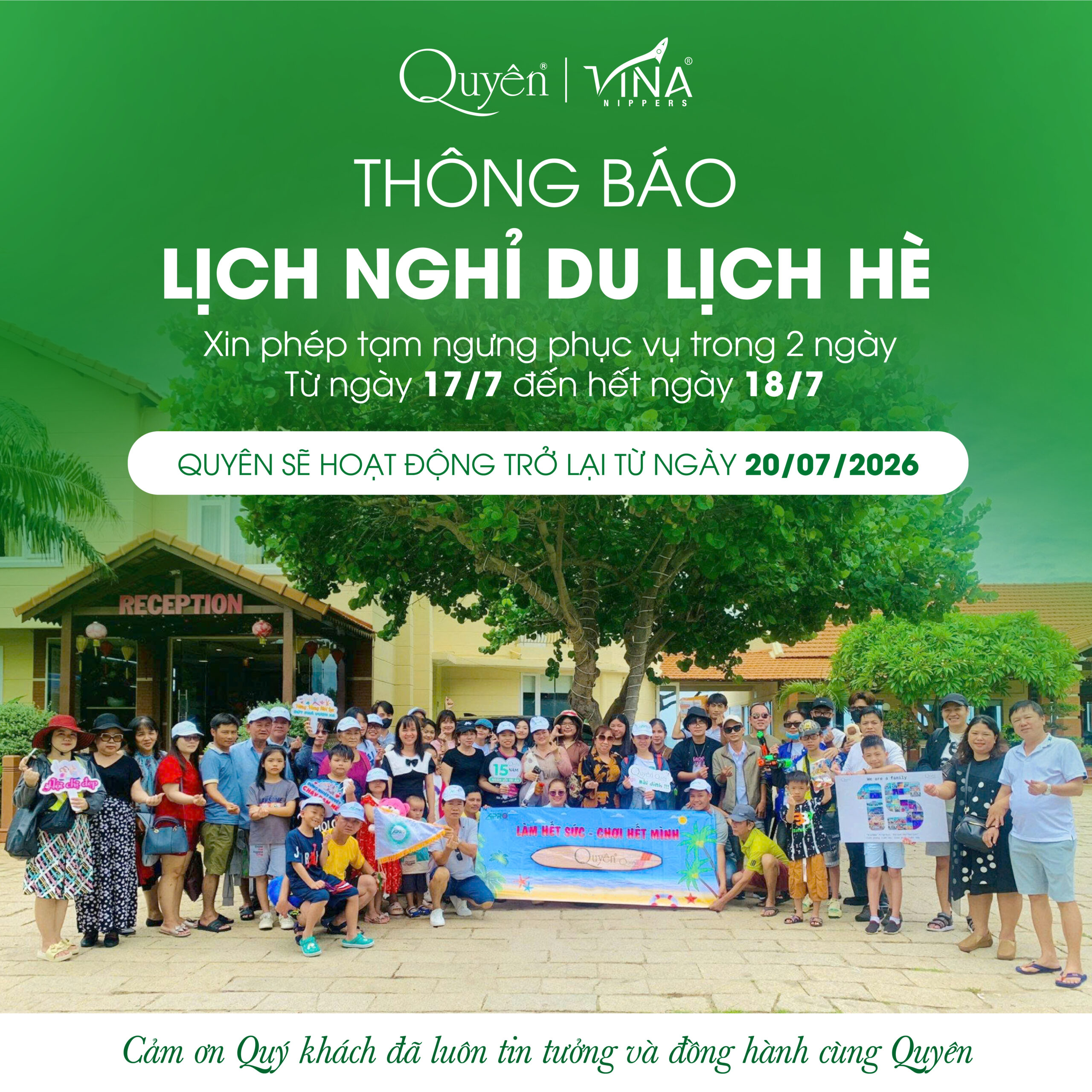thông báo lịch nghỉ du lịch hè của Quyên
